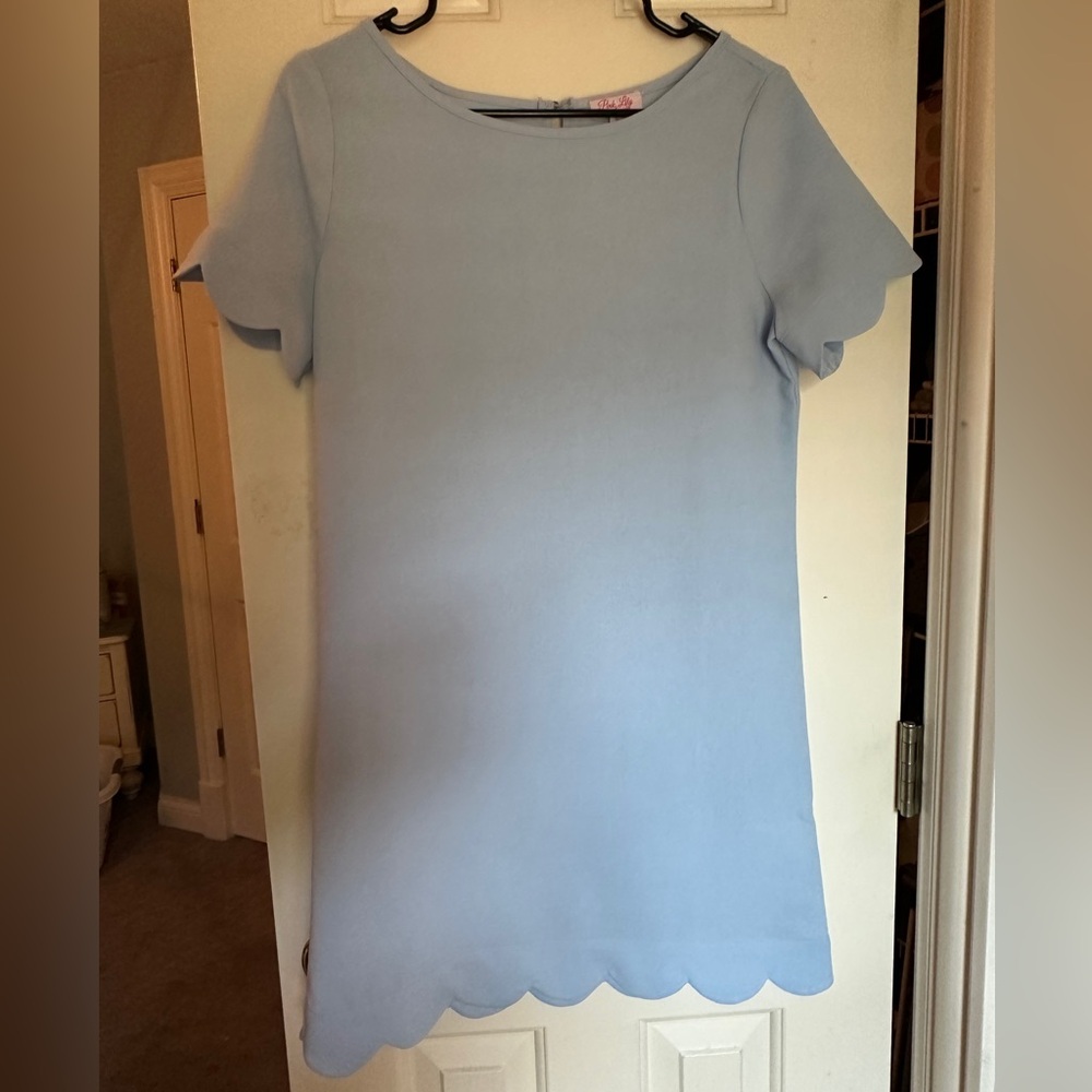 Pink Lily Blue Scalloped Dress